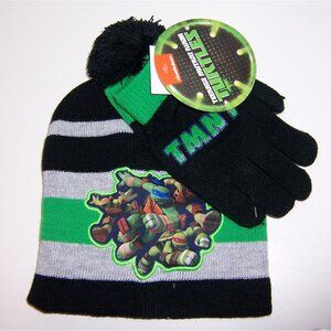 TMNT TEENAGE MUTANT NINJA TURTLES Knit HAT Pom-Pom BEANIE Cap & Gloves Glove SET